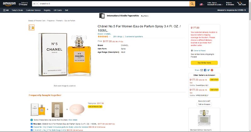Produkto atvaizdavimo pavyzdys iš Amazon platformos